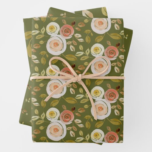 Waterverf Floral Roos Inpakpapier Vel (In situ)