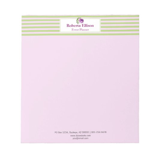 Waterverf Floral Roos Pastel Stripes Personeelsfor Notitieblok (Voorkant)