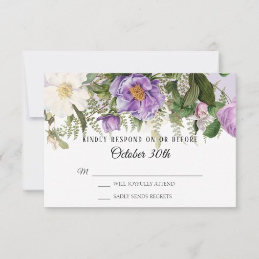 Waterverf Floral Roos Peony Foliage Lavender RSVP Kaart (Voorkant)
