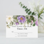 Waterverf Floral Roos Peony Foliage Lavender RSVP Kaart (Staand voorkant)