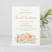 Waterverf Floral Roos Rustic Gold Sweet 16 Kaart (Staand voorkant)