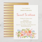 Waterverf Floral Roos Rustic Gold Sweet 16 Kaart (Voorkant / Achterkant)