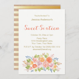 Waterverf Floral Roos Rustic Gold Sweet 16 Kaart