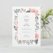 Waterverf Floral Roos & Sage Greenery Wedding Kaart (Staand voorkant)