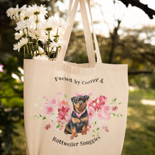  Waterverf Floral   Rottweiler Dog Tote Bag