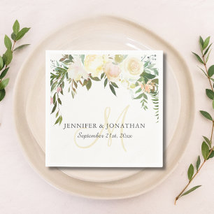 Waterverf Floral roze beige ivoor weesbruiloft Servet