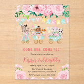 Waterverf Floral roze circusdieren Acryl Uitnodigingen (Voorkant)