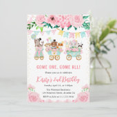 Waterverf Floral roze circusdieren Kaart (Staand voorkant)