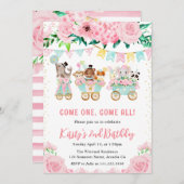 Waterverf Floral roze circusdieren Kaart (Voorkant / Achterkant)