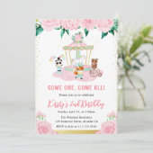 Waterverf Floral roze circusdieren Kaart (Staand voorkant)