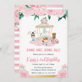 Waterverf Floral roze circusdieren Kaart (Voorkant / Achterkant)