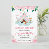 Waterverf Floral roze circusdieren Kaart (Staand voorkant)