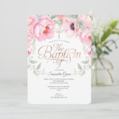 Waterverf Floral, Roze, Elegant Girl Baptisme Kaart (Staand voorkant)
