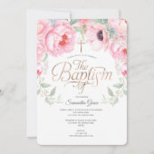 Waterverf Floral, Roze, Elegant Girl Baptisme Kaart (Voorkant)