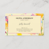 Waterverf Floral roze geel blauw modern Abstract Visitekaartje (Achterkant)