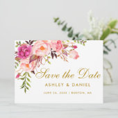 Waterverf Floral roze goud sparen de Datum Save The Date (Staand voorkant)