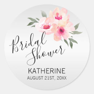 Waterverf Floral Roze Grijs / Grijs Vrijgezellenfe Ronde Sticker