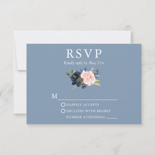 Waterverf Floral roze mosterd blauw RSVP Kaartje (Voorkant)