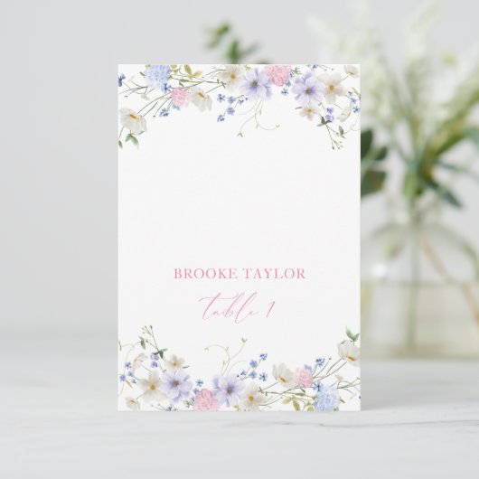 Waterverf Floral Roze Paarse Tafel Plaats Kaart (Staand voorkant)