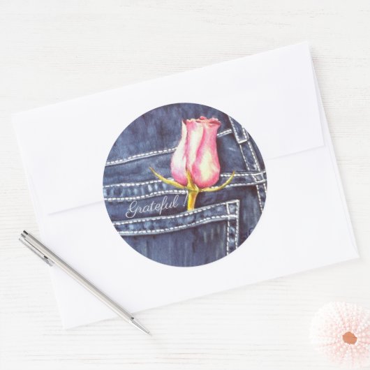 Waterverf Floral roze Ronde Sticker (Envelop)
