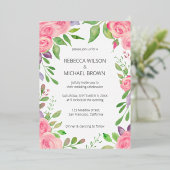 Waterverf Floral roze Roses Name Uitnodiging (Staand Voorkant)