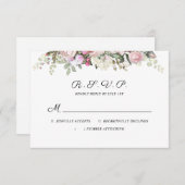 Waterverf Floral roze rozen bruiloft RSVP Kaartje (Voorkant / Achterkant)
