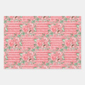 Waterverf Floral roze rozen & glitter stripes Inpakpapier Vel (Voorkant 2)