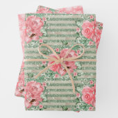 Waterverf Floral roze rozen & glitter stripes Inpakpapier Vel (In situ)