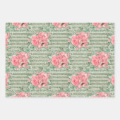 Waterverf Floral roze rozen & glitter stripes Inpakpapier Vel (Voorkant)