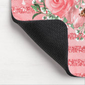 Waterverf Floral roze rozen & glitter stripes Muismat (Hoek)