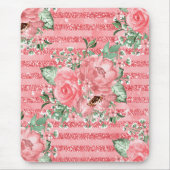 Waterverf Floral roze rozen & glitter stripes Muismat (Voorkant)