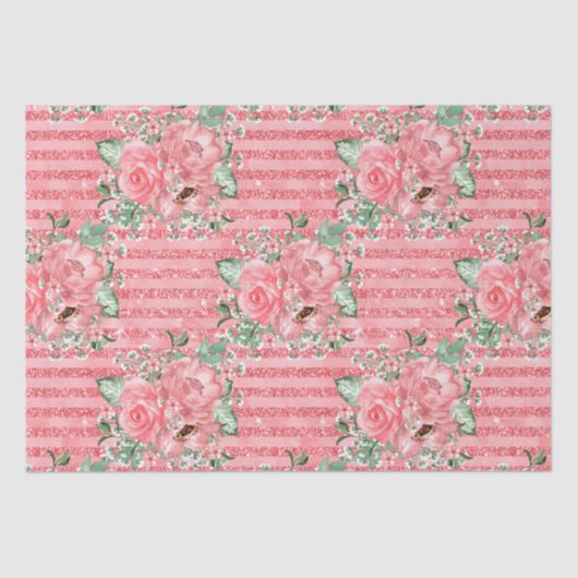 Waterverf Floral roze rozen & glitter stripes Tissuepapier (Voorkant)