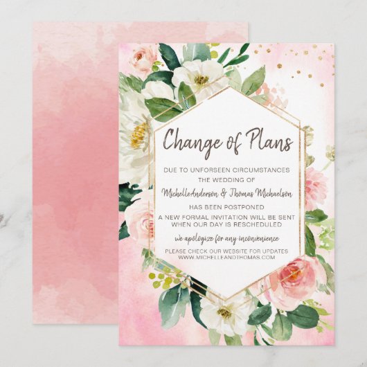 Waterverf Floral roze Save The Date (Voorkant / Achterkant)