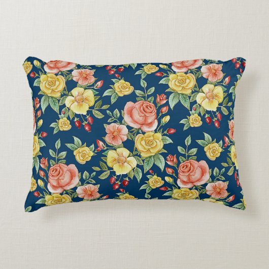  Waterverf Floral Rozen Achtergrond | Accent Kussen (Voorkant)