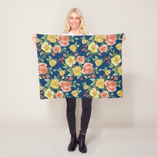 Waterverf Floral Rozen Achtergrond | Fleece Deken (In situ)