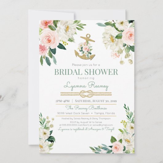 Waterverf Floral Rozen Nautisch Vrijgezellenfeest Kaart (Voorkant)