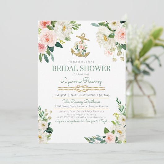 Waterverf Floral Rozen Nautisch Vrijgezellenfeest Kaart (Staand voorkant)