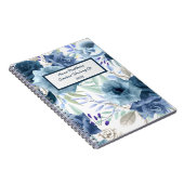 Waterverf Floral Rozen Navy Powder Blue Name Notitieboek (Rechterzijde)