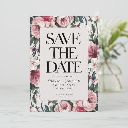 Waterverf Floral Rozen Wedding Save The Date (Staand voorkant)