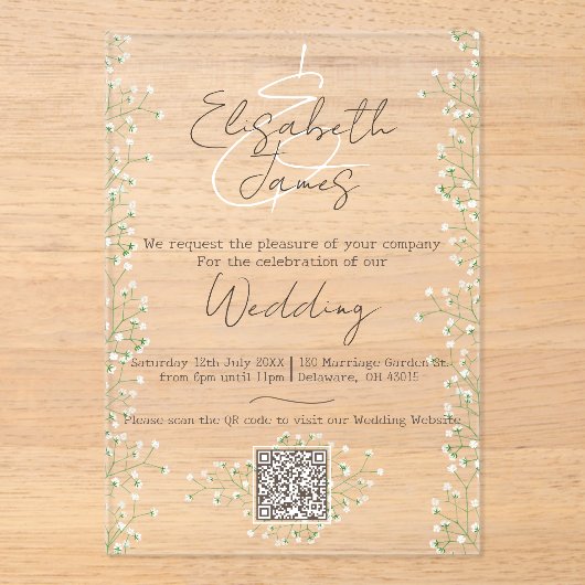 Waterverf Floral Rustic & Boho Wedding Acryl Uitnodigingen (Voorkant)