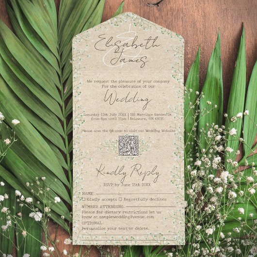Waterverf Floral Rustic & Boho Wedding All In One Uitnodiging