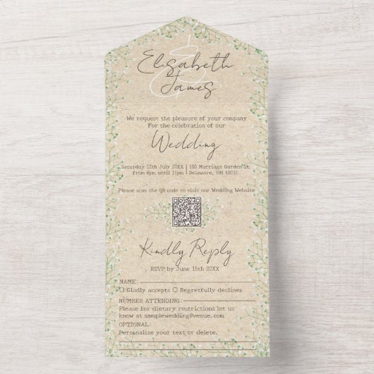 Waterverf Floral Rustic & Boho Wedding All In One Uitnodiging (Binnen)