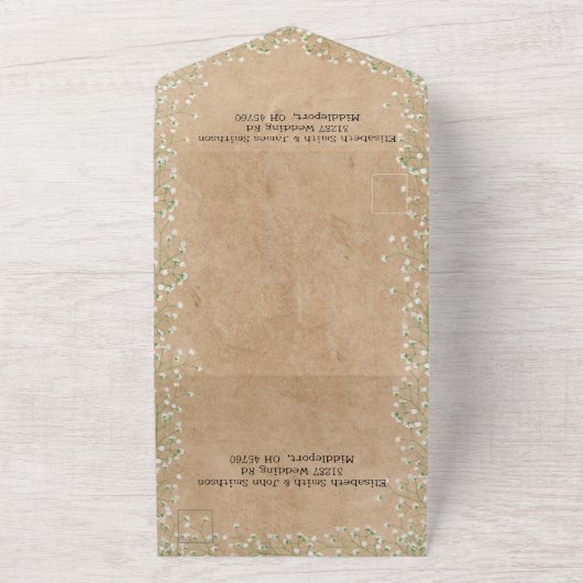 Waterverf Floral Rustic & Boho Wedding All In One Uitnodiging (Buitenkant)