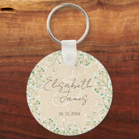 Waterverf Floral Rustic Boho Wedding Sleutelhanger (Voorkant)