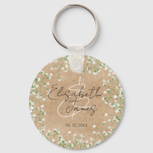 Waterverf Floral Rustic Boho Wedding Sleutelhanger (Voorkant)