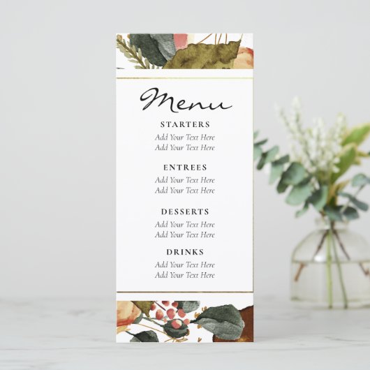 Waterverf Floral Rustic Dark Green Wedding Menu (Staand voorkant)
