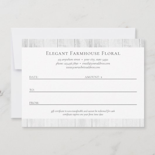 Waterverf Floral Rustic Gift Certificate Kaart (Achterkant)