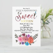 Waterverf Floral Rustic Gold Sweet 16 Kaart (Staand voorkant)