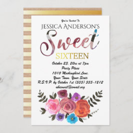 Waterverf Floral Rustic Gold Sweet 16 Kaart