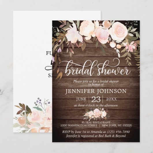 Waterverf Floral Rustic Pink Ivory Vrijgezellenfee Kaart (Voorkant / Achterkant)